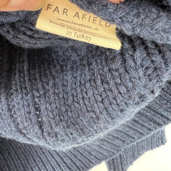 Far Afield Men's Deniz Wool Cable Knit Sweater Crew Neck Blue Graphite sz 0 XS - Picture 6 of 8